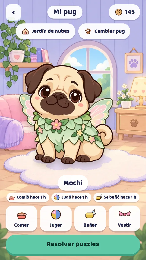 Mochi vestido de hada en «Mi pug»